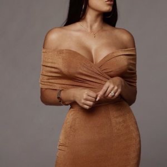 JLUXLABEL Elizabeth Pecan Brown Multi Midi Dress S - Picture 2 of 6